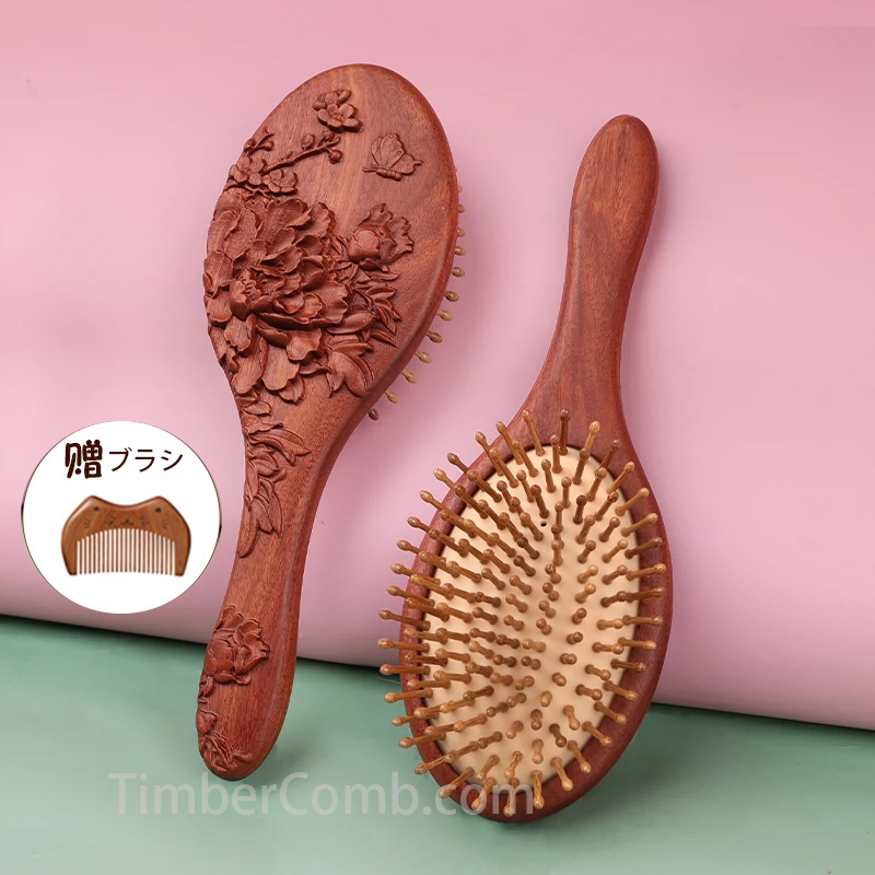 檀木製バドル ブラシ、頭皮マッサージ機能付き、かわいいデザインの子ども向け女の子用-木彫り高級人気専門店