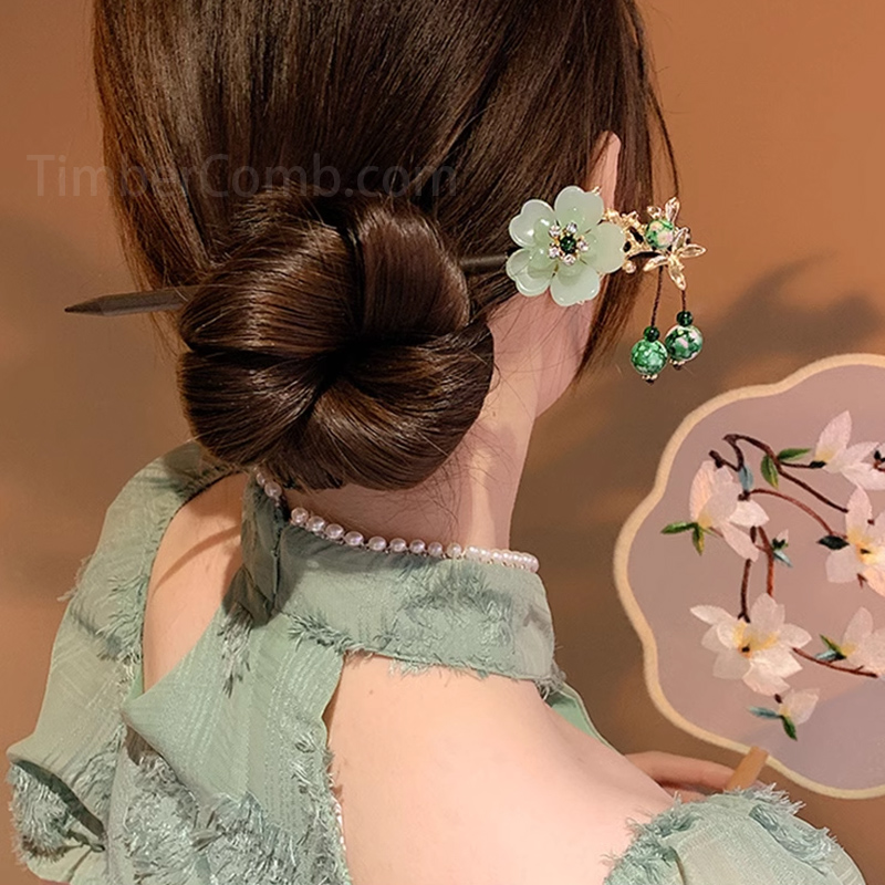 新しい日本式檀木材質の結髪用簪、高級感ある漢服步揺、流蘇付きのかんざしなどの髪飾り-木彫り高級人気専門店