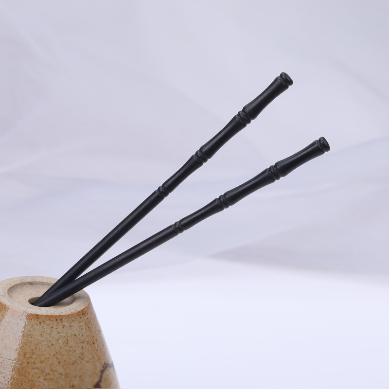 黒檀のかんざし竹節デザイン シンプルモダン 古风 髪飾り 丸め髪用 木製簪 和服ヘアアクセサリー 挽髪木製钗
