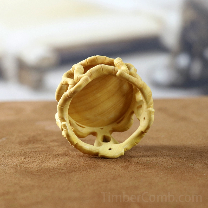 つげ彫り丸太鼓型台座 植木鉢・花瓶・置物用 奇岩・仏像飾り 木製透かし彫り竹節デザインの丸台座-木彫り高級人気専門店