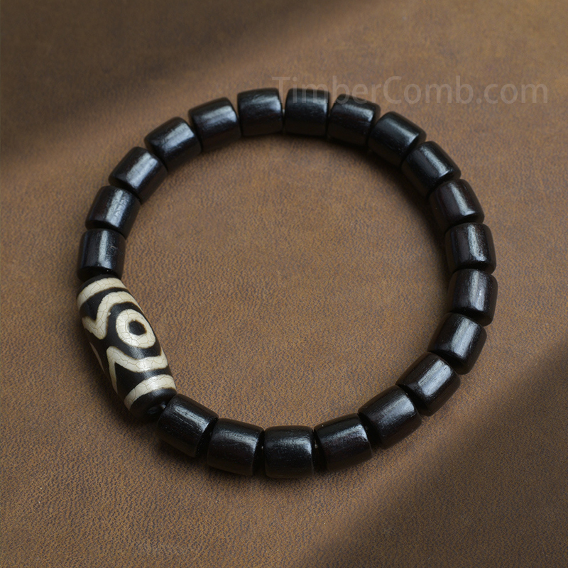 天然の小叶紫檀・黒紫壇・緑檀香を使った「天珠」風レトロ桶珠（べい珠）の、男女兼用の仏教数珠ブレスレットネックレス