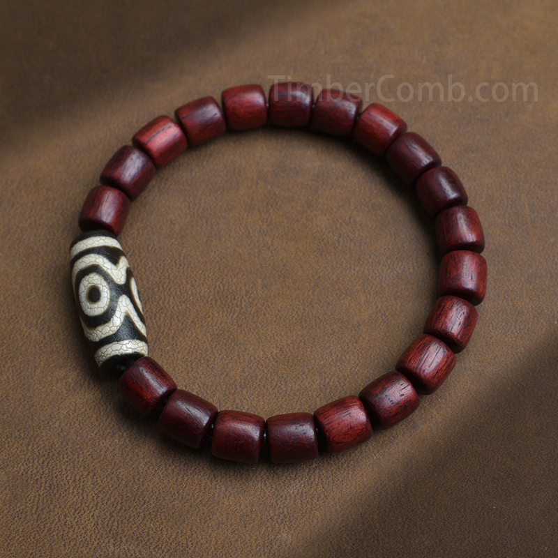 天然の小叶紫檀・黒紫壇・緑檀香を使った「天珠」風レトロ桶珠（べい珠）の、男女兼用の仏教数珠ブレスレットネックレス