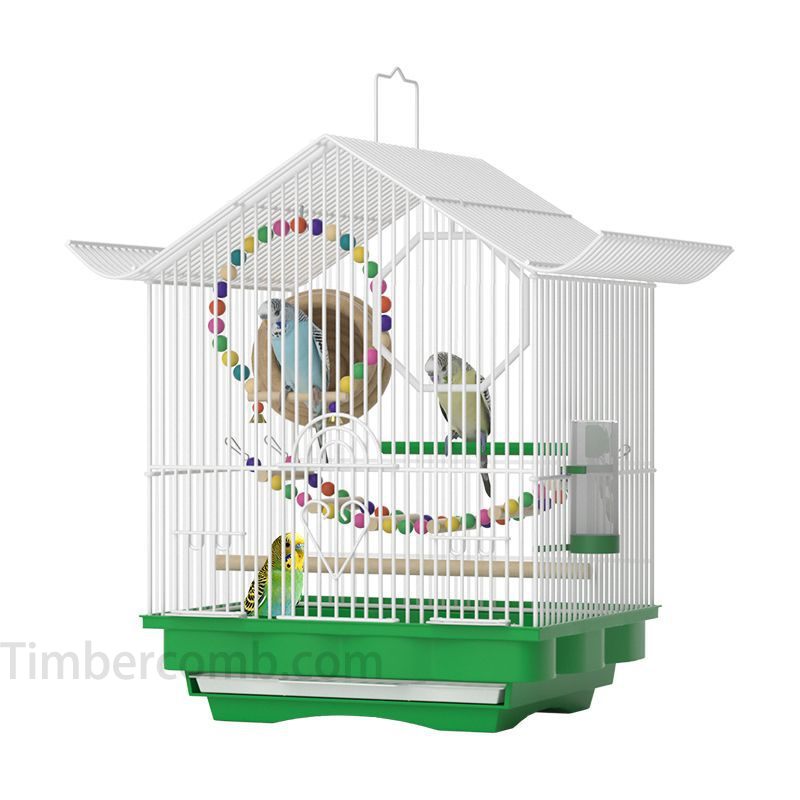 鳥かご バードケージ 鳥用 鳥籠 鳥小屋 軽量 持ち運び 幅28cm 高さ36cm 豪華 4色展開 (  ブランコ、バードブリッジ、止まり木、エサ入れ、鳥巣付き）