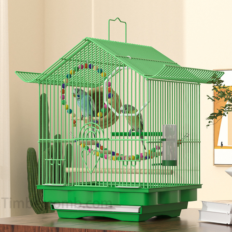 鳥かご バードケージ 鳥用 鳥籠 鳥小屋 軽量 持ち運び 幅28cm 高さ36cm 豪華 4色展開 (  ブランコ、バードブリッジ、止まり木、エサ入れ、鳥巣付き）