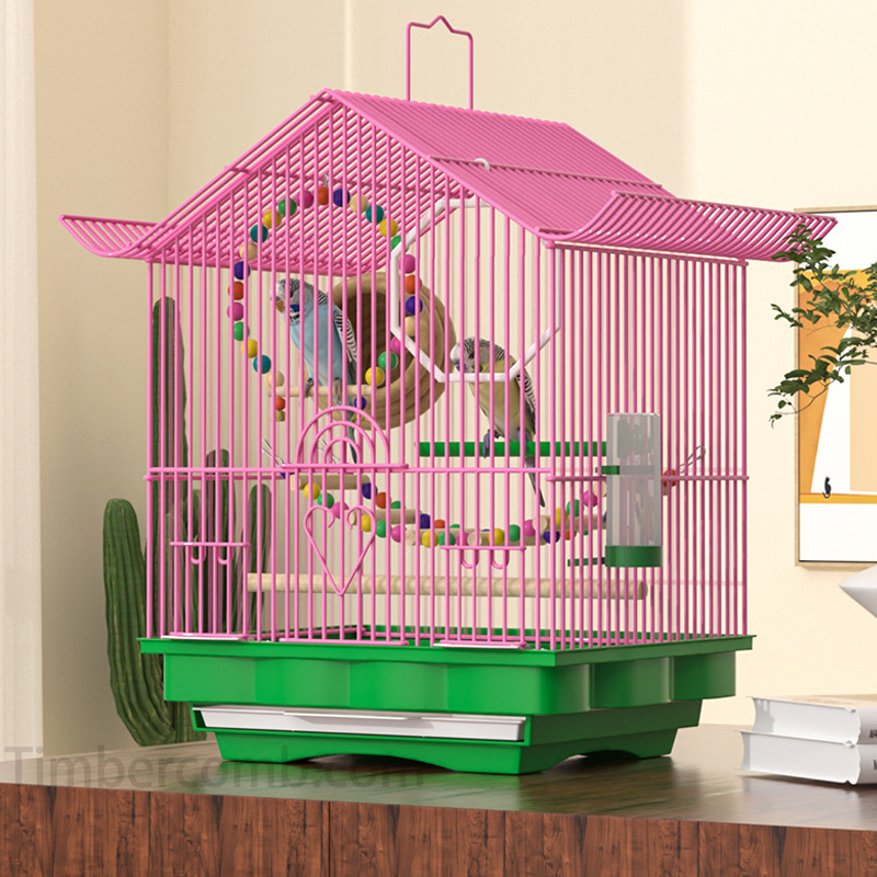 鳥かご バードケージ 鳥用 鳥籠 鳥小屋 軽量 持ち運び 幅28cm 高さ36cm 豪華 4色展開 (  ブランコ、バードブリッジ、止まり木、エサ入れ、鳥巣付き）