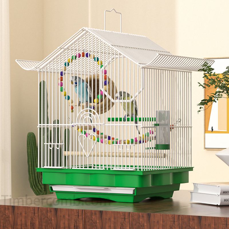 鳥かご バードケージ 鳥用 鳥籠 鳥小屋 軽量 持ち運び 幅28cm 高さ36cm 豪華 4色展開 (  ブランコ、バードブリッジ、止まり木、エサ入れ、鳥巣付き）