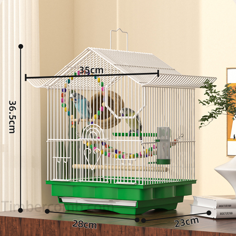 鳥かご バードケージ 鳥用 鳥籠 鳥小屋 軽量 持ち運び 幅28cm 高さ36cm 豪華 4色展開 (  ブランコ、バードブリッジ、止まり木、エサ入れ、鳥巣付き）