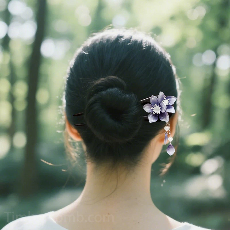 黒檀の簪 天然木 紫の花 揺れるかんざし ステップシェイク簪 着物 浴衣 和装小物 成人式 結婚式 おすすめ