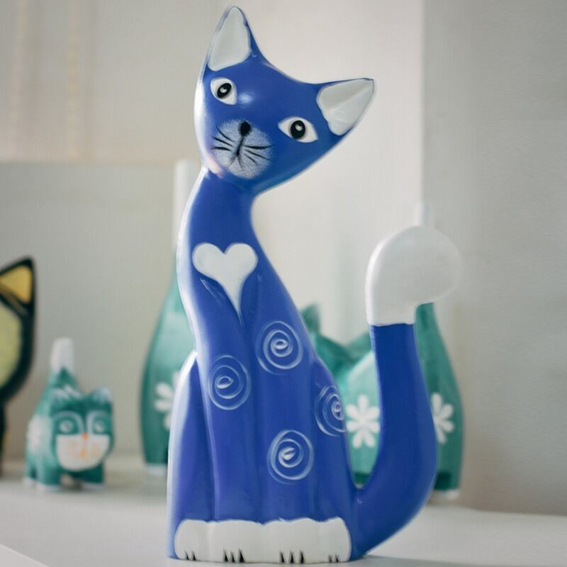 木彫りネコの置物 贈り物 デスクトップ 部屋飾り物 木製オブジェ トリ 置物 天然木 ハンドメイド