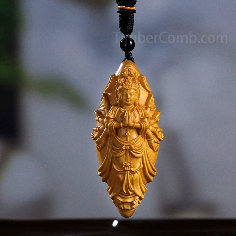 木彫り 八大菩薩 千手観音菩薩 開運護符 ネックレス 守り本尊 天然柘植