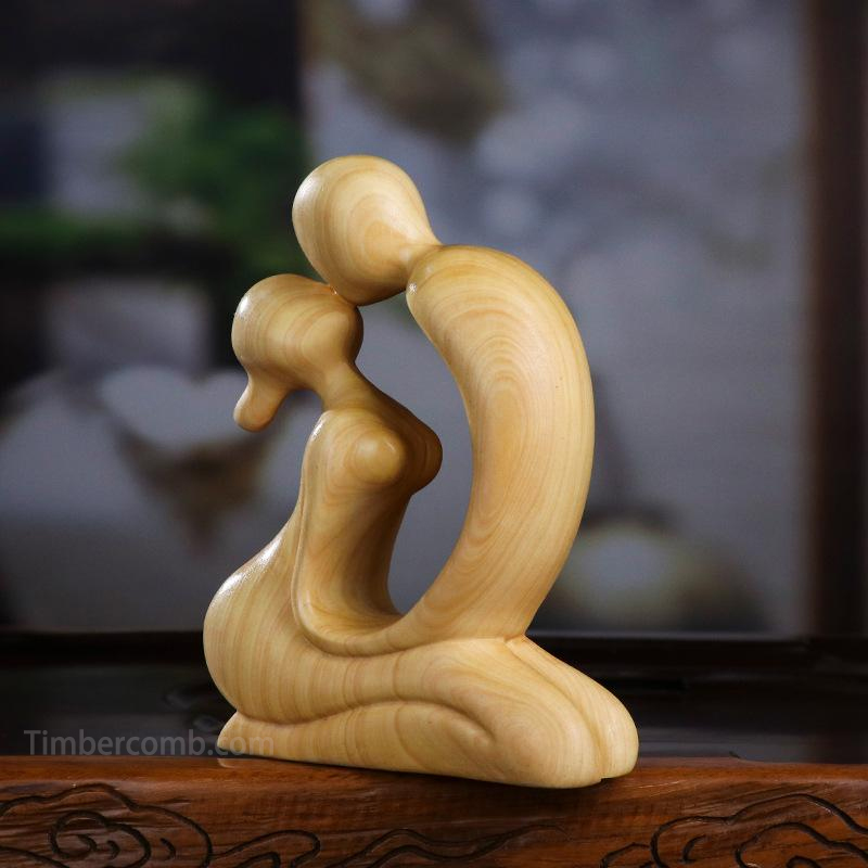 木彫り 黄楊木 カップル ペア 簡愛 デザイン インテリア 置物 おしゃれ かわいい リビング 玄関 車内 デスク飾り モダン 