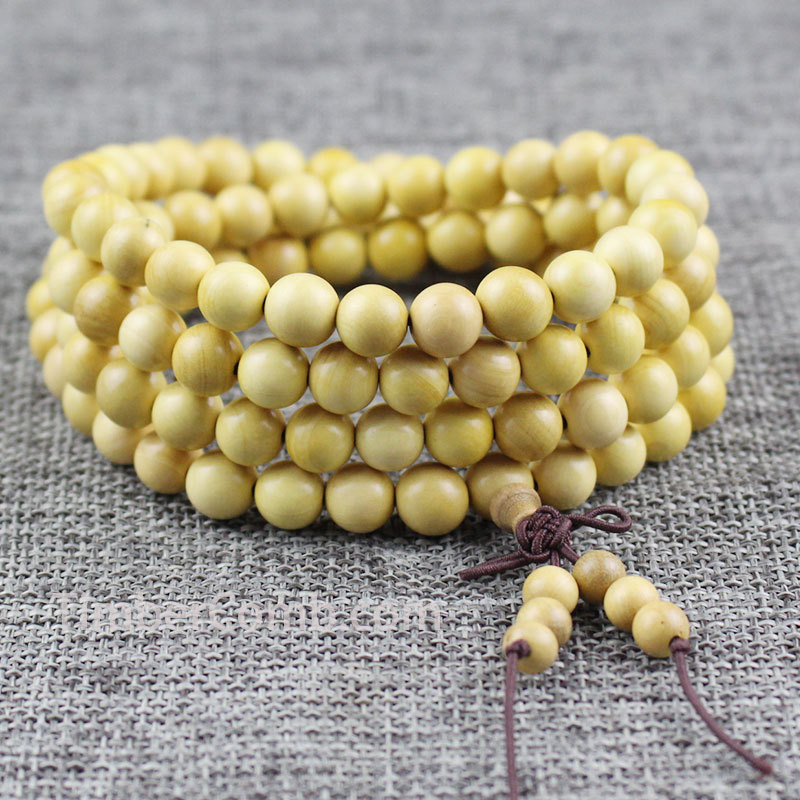 数珠ブレスレット 柘植 108玉 8mm 工芸品 腕輪 天然木 男性用 女性用