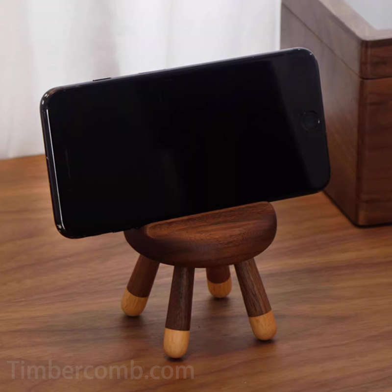 木製動物 ウサギのスツール型 スマホスタンド 黒ウォルナット 可愛いキャラクターミニチェア 卓上木製オブジェ