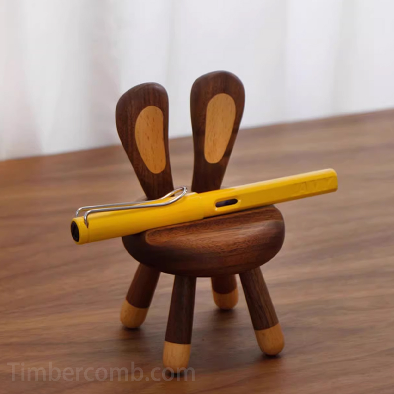 木製動物 ウサギのスツール型 スマホスタンド 黒ウォルナット 可愛いキャラクターミニチェア 卓上木製オブジェ