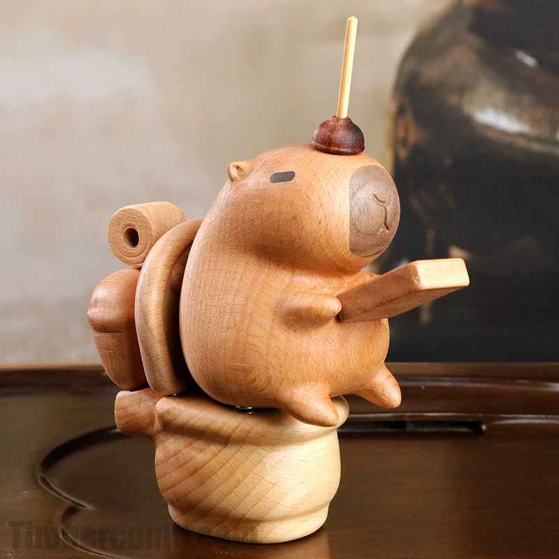 カピバラ 置物 クリエイティブ木彫りマグネット式木製トイレ かわいい風 癒しアイテム 贈り物用置物