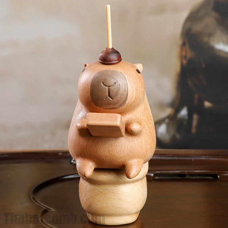 カピバラ 置物 クリエイティブ木彫りマグネット式木製トイレ かわいい風 癒しアイテム 贈り物用置物