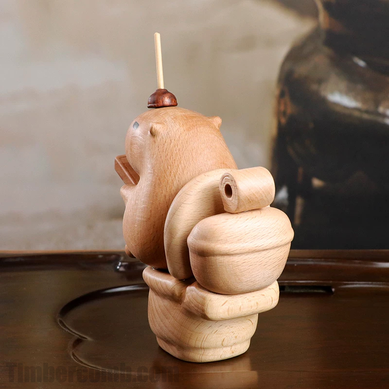 カピバラ 置物 クリエイティブ木彫りマグネット式木製トイレ かわいい風 癒しアイテム 贈り物用置物