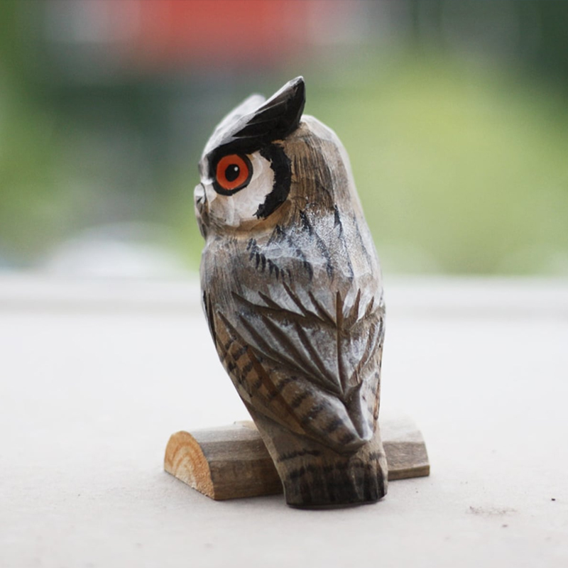 木彫りのフクロウとミミズク 置物 ペンギンベビー 贈り物 デスクトップ 部屋飾り物 木製オブジェ トリ 置物 天然木 ハンドメイド