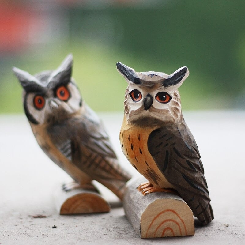 木彫りのフクロウとミミズク 置物 ペンギンベビー 贈り物 デスクトップ