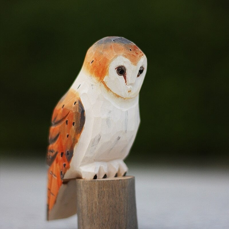 木彫りのフクロウとミミズク 置物 ペンギンベビー 贈り物 デスクトップ