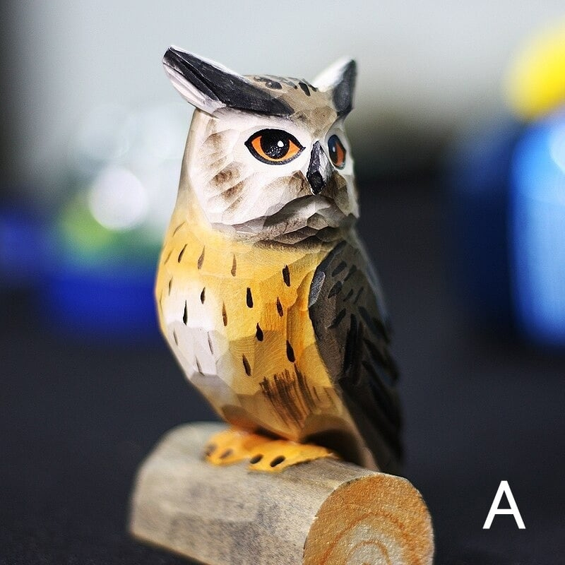 木彫りのフクロウとミミズク 置物 ペンギンベビー 贈り物 デスクトップ