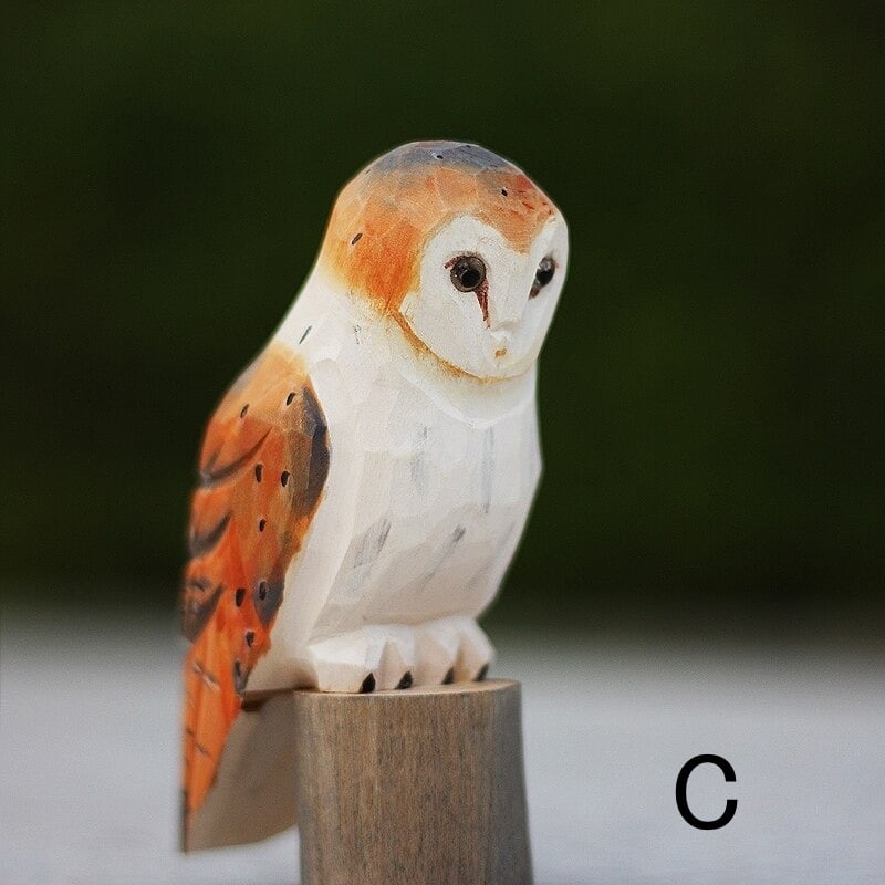 木彫りのフクロウとミミズク 置物 ペンギンベビー 贈り物 デスクトップ