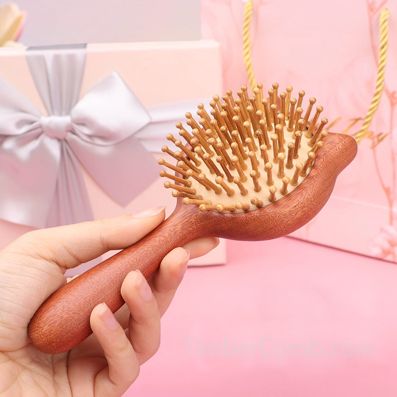 金絲檀木製キャット エアクッション櫛〈女性用/子供用〉頭皮マッサージ機能付き・血行促進設計-木彫り高級人気専門店