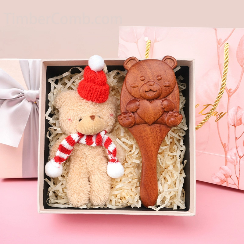 金絲檀木製キャット エアクッション櫛〈女性用/子供用〉頭皮マッサージ機能付き・血行促進設計-木彫り高級人気専門店