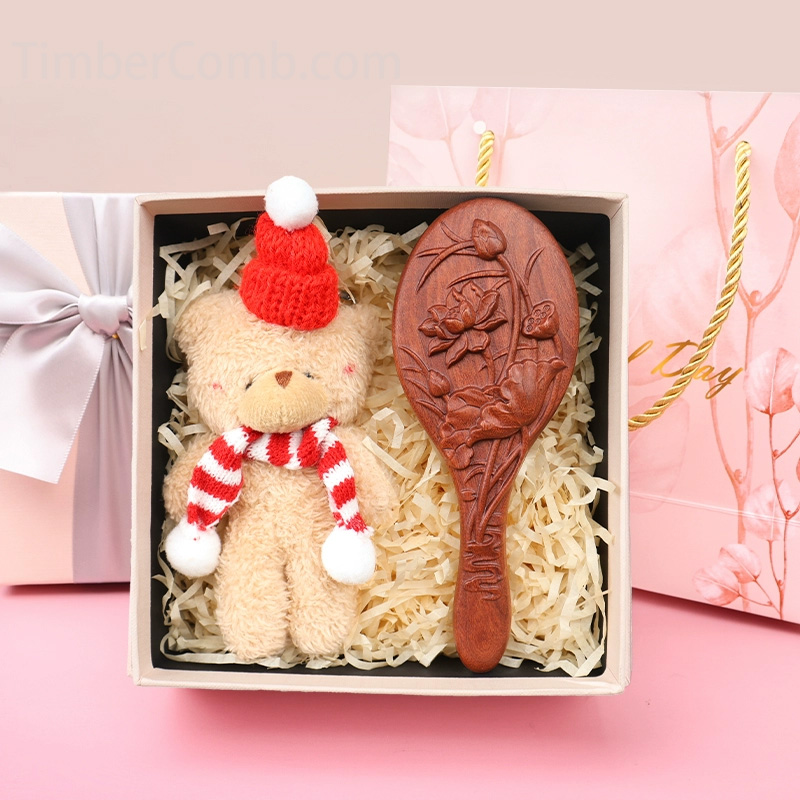 金絲檀木製キャット エアクッション櫛〈女性用/子供用〉頭皮マッサージ機能付き・血行促進設計-木彫り高級人気専門店