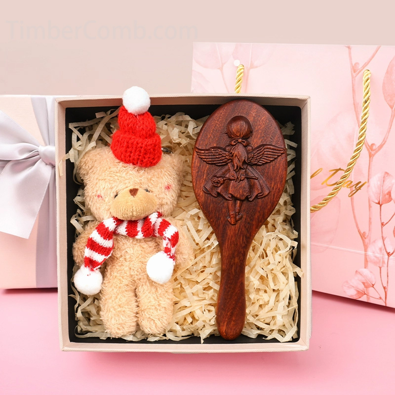 金絲檀木製キャット エアクッション櫛〈女性用/子供用〉頭皮マッサージ機能付き・血行促進設計-木彫り高級人気専門店