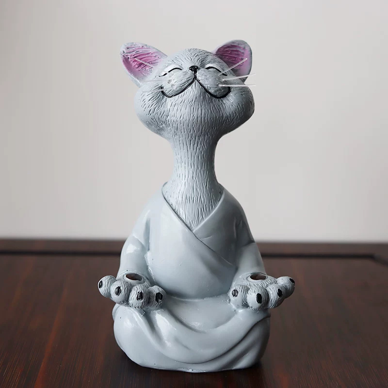 猫の置物 禅のポーズの動物置物｜ユーモアあふれるデスクアクセサリー・情景オブジェ