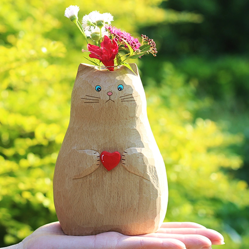  猫型花瓶オブジェ - 癒しの和風ハンドメイドのデスク用フラワーホルダー クリエイティブなギフト置物