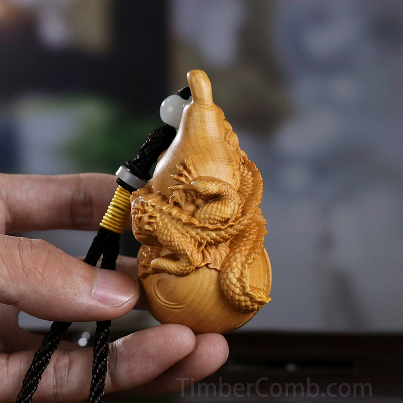 つげ彫刻の十二支盤龍瓢箪手掛けアクセサリーとしても、車内装飾用フックとしても幅広くお使いいただけます。-木彫り高級人気専門店