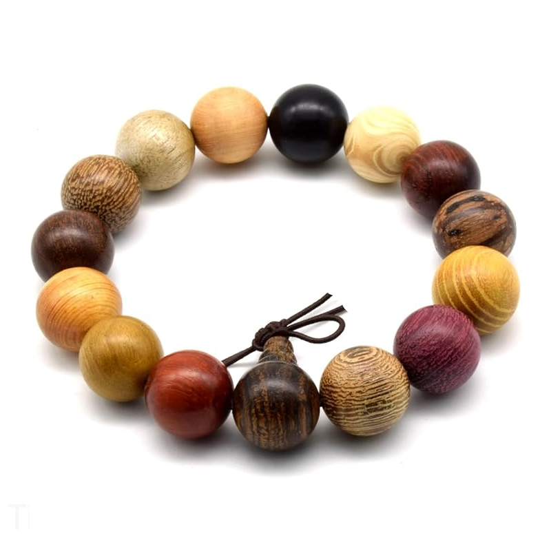 ユニセックスナチュラルカラフル木製数珠ブレスレットチベットMala祈りビーズネックレス木質の装飾品念珠-木彫り高級人気専門店