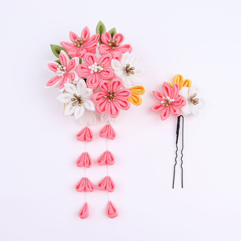 成人式髪飾り 結婚式 和装 つまみ細工 赤 白 梅 菊 2点セット 振袖用 ウェディング 花 着物 ヘアアクセサリー ヘッドドレス