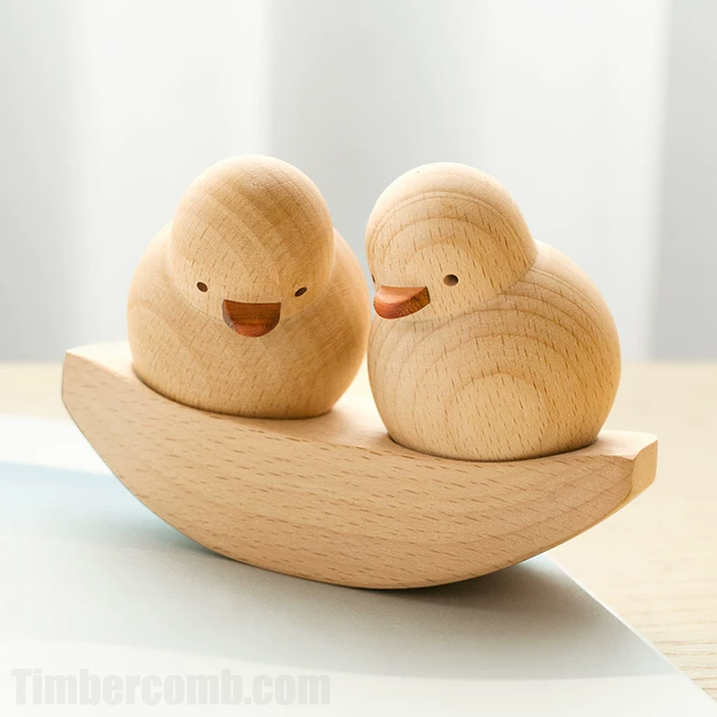 無垢材 カップルアヒル 置物クリエイティブデザインのオフィスデスク用 友情・誕生日プレゼント 女性への贈り物
