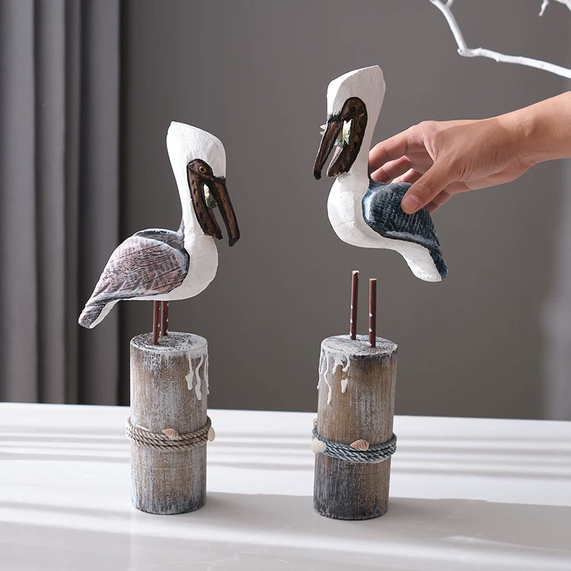 カモメの置物 - 地中海マリン風ナチュラル木製リビングルーム玄関結婚式装飾品