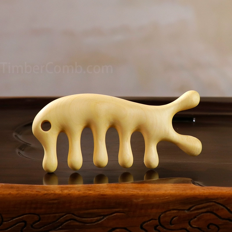 木製 花と魚彫刻 ヘアコーム*6 木製 花と魚彫刻 ヘアコーム*6