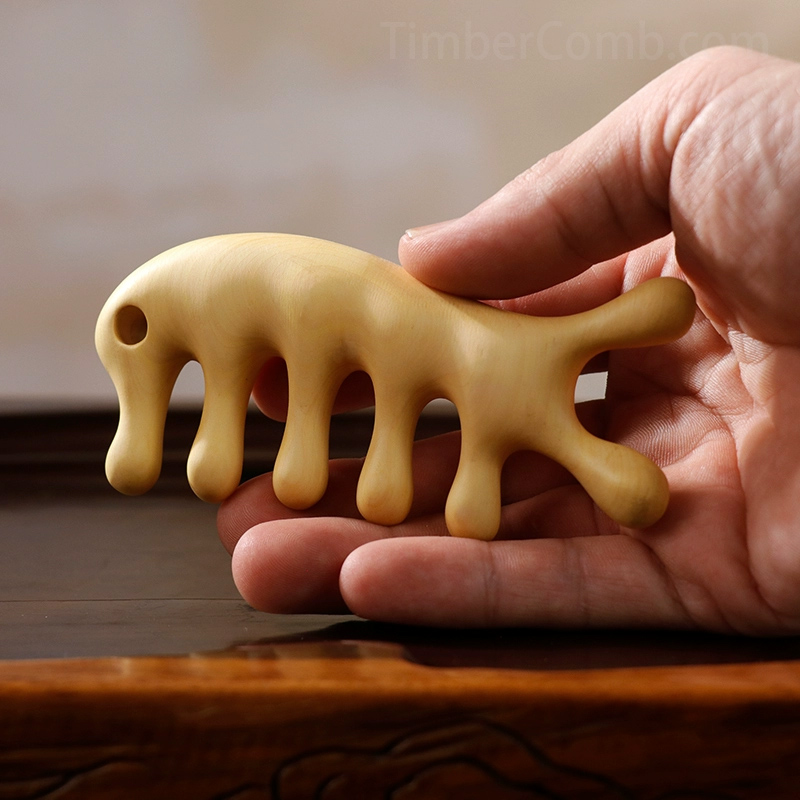 つげ彫り櫛 イルカ型マッサージ 頭皮・経絡・顔・鼻筋押圧 大きな幅広い歯付き木製櫛 手掛けアイテム贈り物-木彫り高級人気専門店