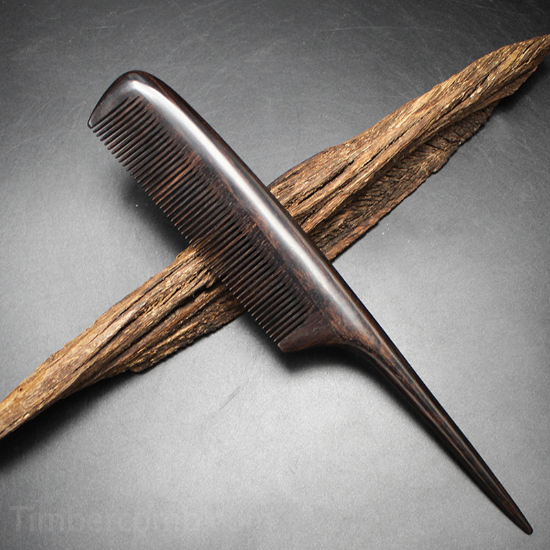 黒檀木櫛 木製の櫛 静電気防止 尖り柄 前髪スタイリング 静電気抑えて髪にツヤ 頭皮マッサージ