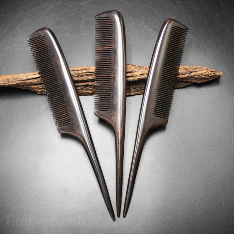 黒檀木櫛 木製の櫛 静電気防止 尖り柄 前髪スタイリング 静電気抑えて髪にツヤ 頭皮マッサージ