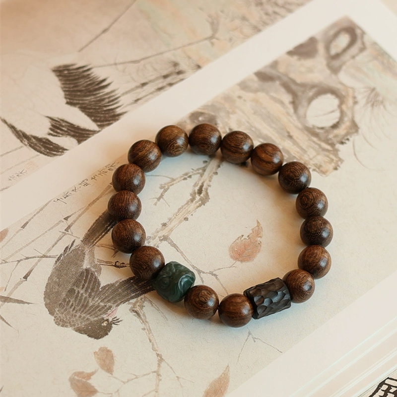 天然金糸紫檀×黒檀 醒獅彫刻木製 ブレスレット - カップル向け手揉み仕上げ工芸品贈り物選びの決定版-木彫り高級人気専門店