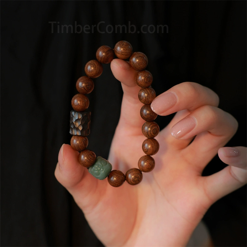 天然金糸紫檀×黒檀 醒獅彫刻木製 ブレスレット - カップル向け手揉み仕上げ工芸品贈り物選びの決定版-木彫り高級人気専門店