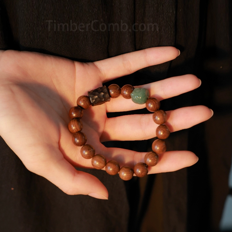 天然金糸紫檀×黒檀 醒獅彫刻木製 ブレスレット - カップル向け手揉み仕上げ工芸品贈り物選びの決定版-木彫り高級人気専門店