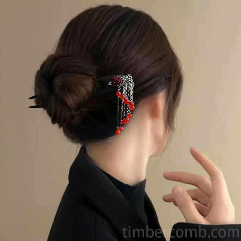 黒檀のu字型かんざし 普段使いのアップスタイルに ナチュラルな簪（かんざし） レディース 木製ヘアピン