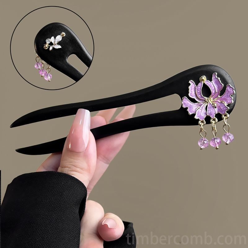 黒檀のu字型かんざし 普段使いのアップスタイルに ナチュラルな簪（かんざし） レディース 木製ヘアピン