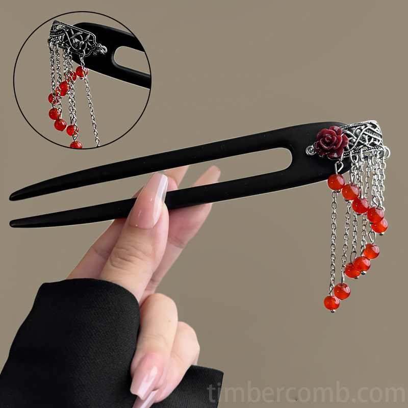 黒檀のu字型かんざし 普段使いのアップスタイルに ナチュラルな簪（かんざし） レディース 木製ヘアピン