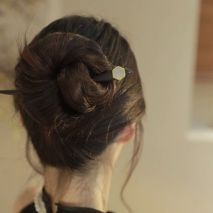 黒檀木のかんざしホータンヒスイのかんざし 黒檀 木製簪 和装髪飾りヘアアクセサリー