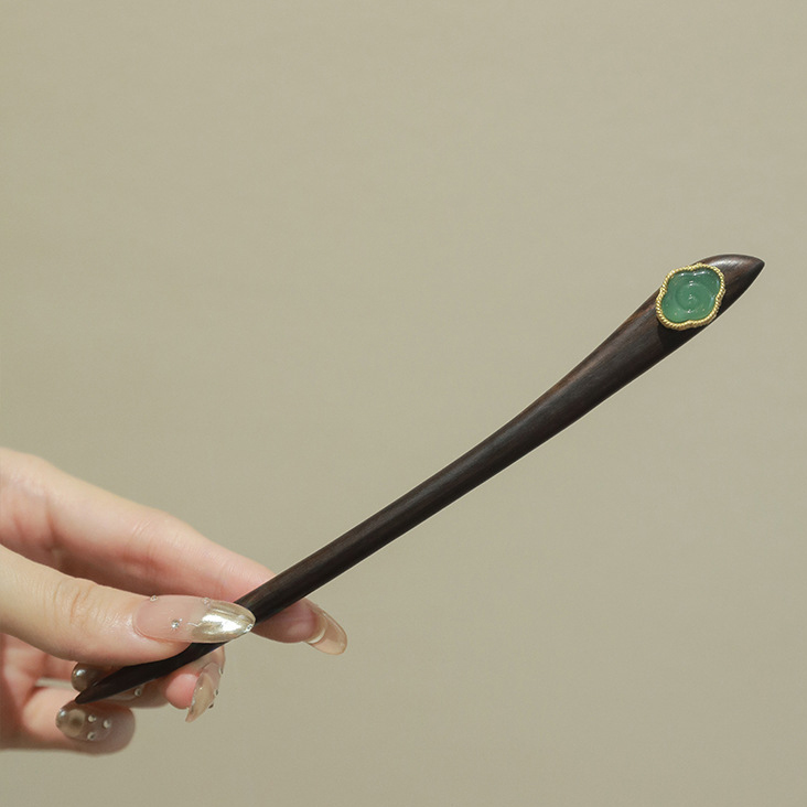 黒檀木のかんざしホータンヒスイのかんざし 黒檀 木製簪 和装髪飾りヘアアクセサリー