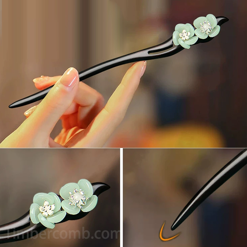 黒檀木かんざし 木製簪 花モチーフ 高級 まとめ髪 おしゃれ 成人式 結婚式 和装 ヘアアクセサリー 天然木